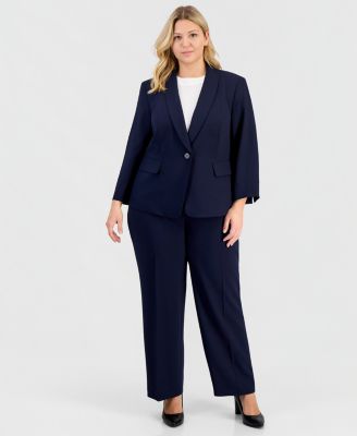 Plus Size One-Button 3/4-Sleeve 2 Piece Pantsuit