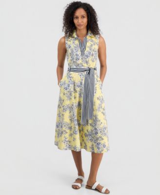 Women's Toile Floral-Print Sleeveless A-Line Dress 