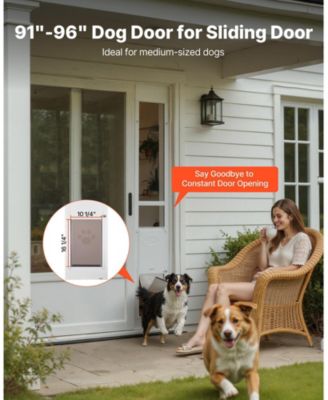 Sliding Glass Door Pet Door Insert, Adjustable Height 91–96", Locking Frame, 10.25" x 16.25" Flap