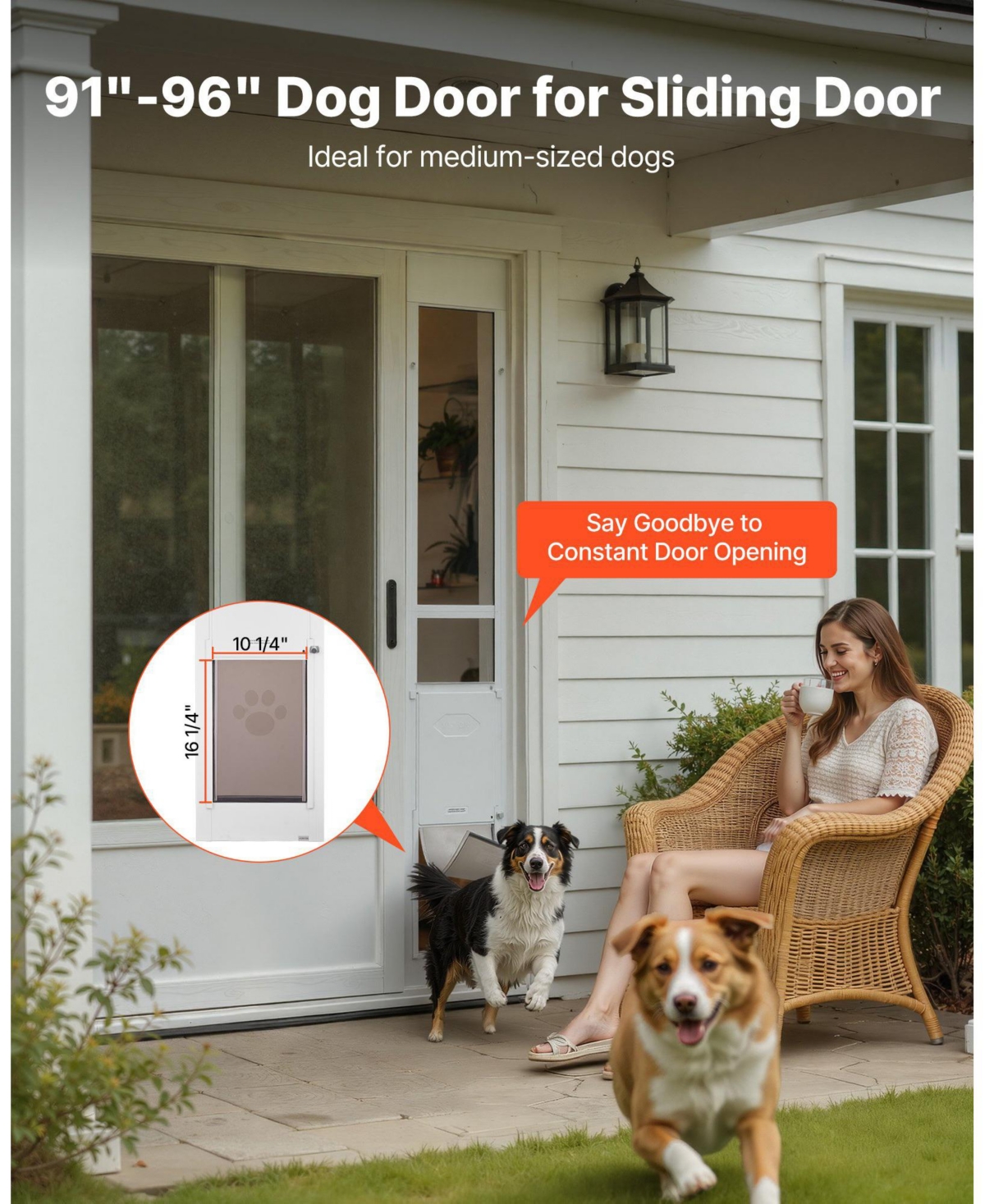 Cozito Sliding Glass Door Pet Door Insert, Adjustable Height 91–96", Locking Frame, 10.25" x 16.25" Flap