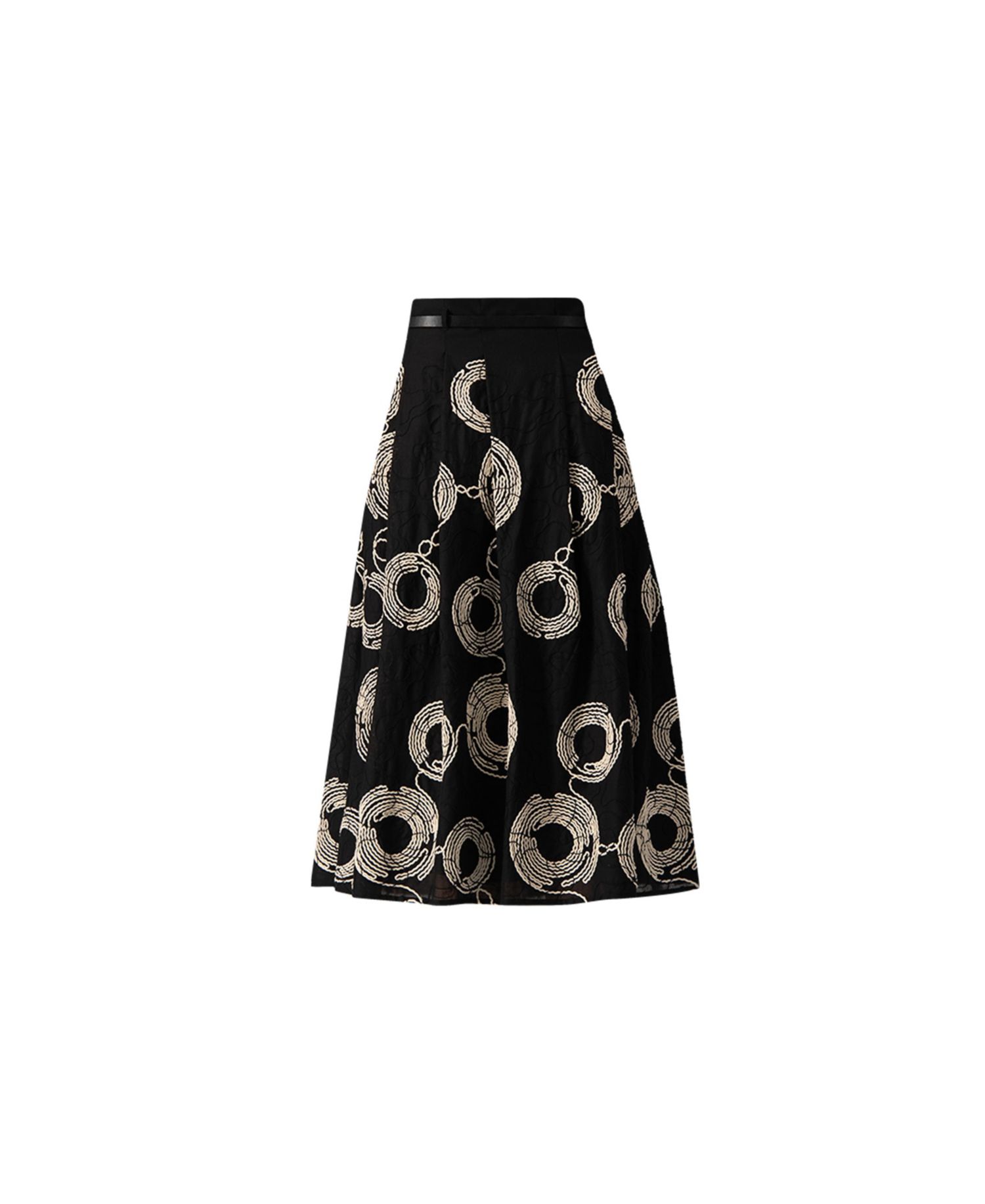 Women's Embroidered Midi Skirt with Belt