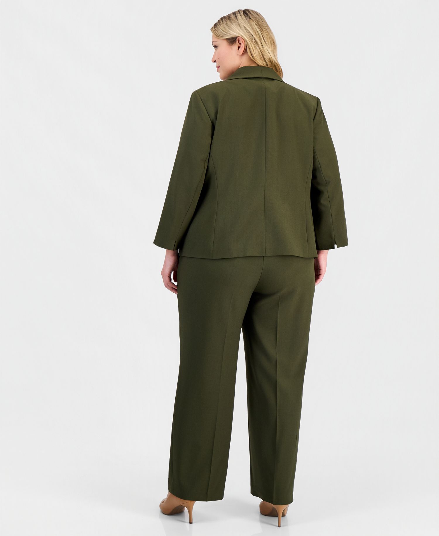 Plus Size One-Button 3/4-Sleeve 2 Piece Pantsuit