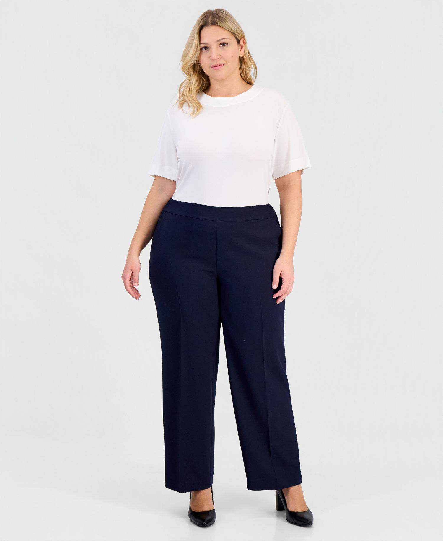 Plus Size One-Button 3/4-Sleeve 2 Piece Pantsuit