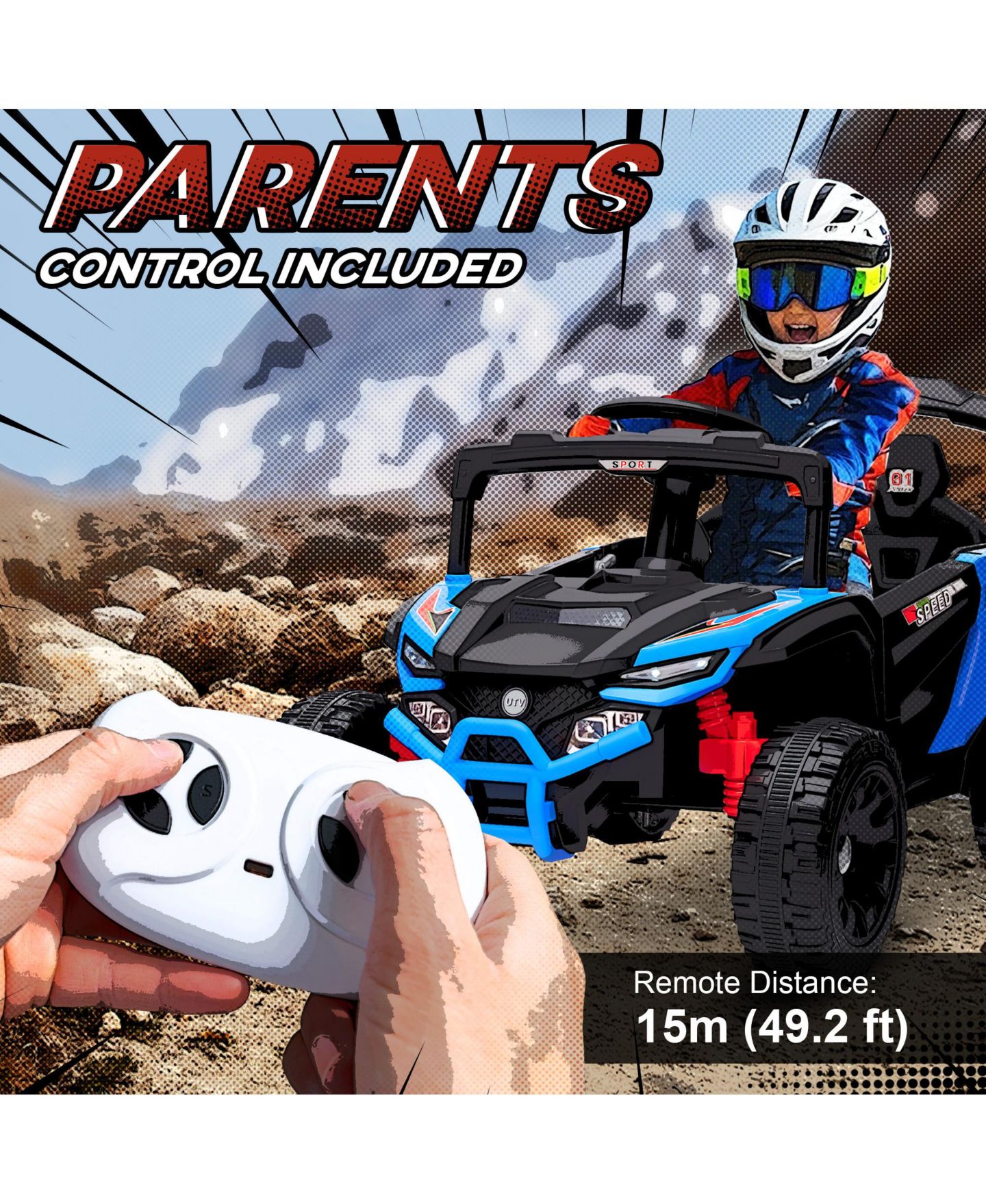 Детская игрушка Qaba 12V Dual-Motor Kids Ride-On Truck with Remote Control, 1-Player, Ages 3-5, цвет: Синий — фото 6