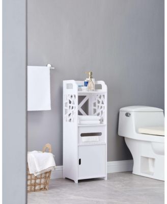 White Freestanding Bathroom Storage Cabinet with Doors and Open Shelf