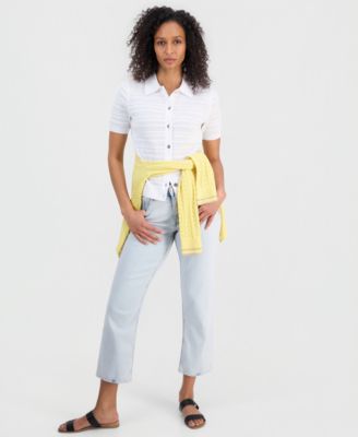 Women's Pointelle Knit Cardigan Polo Sweater