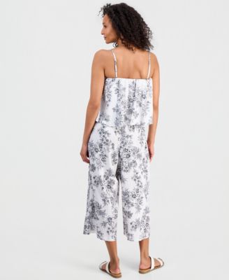 Women's Toile Garden-Printed Sleeveless Cropped Jumpsuit
