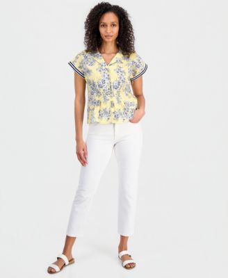 Women's Cotton Toile Button-Front Blouse