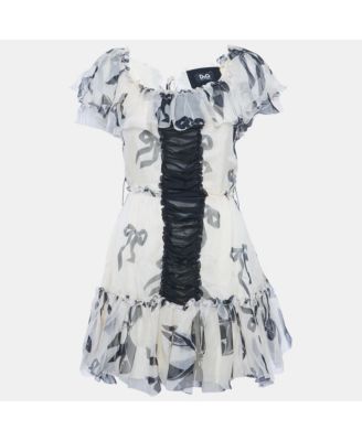 Women's Pre-Owned D&g Cream Bow Print Silk Ruffle Mini Dress