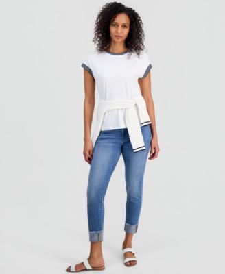 Women's Striped-Trim Dolman-Sleeve T-Shirt