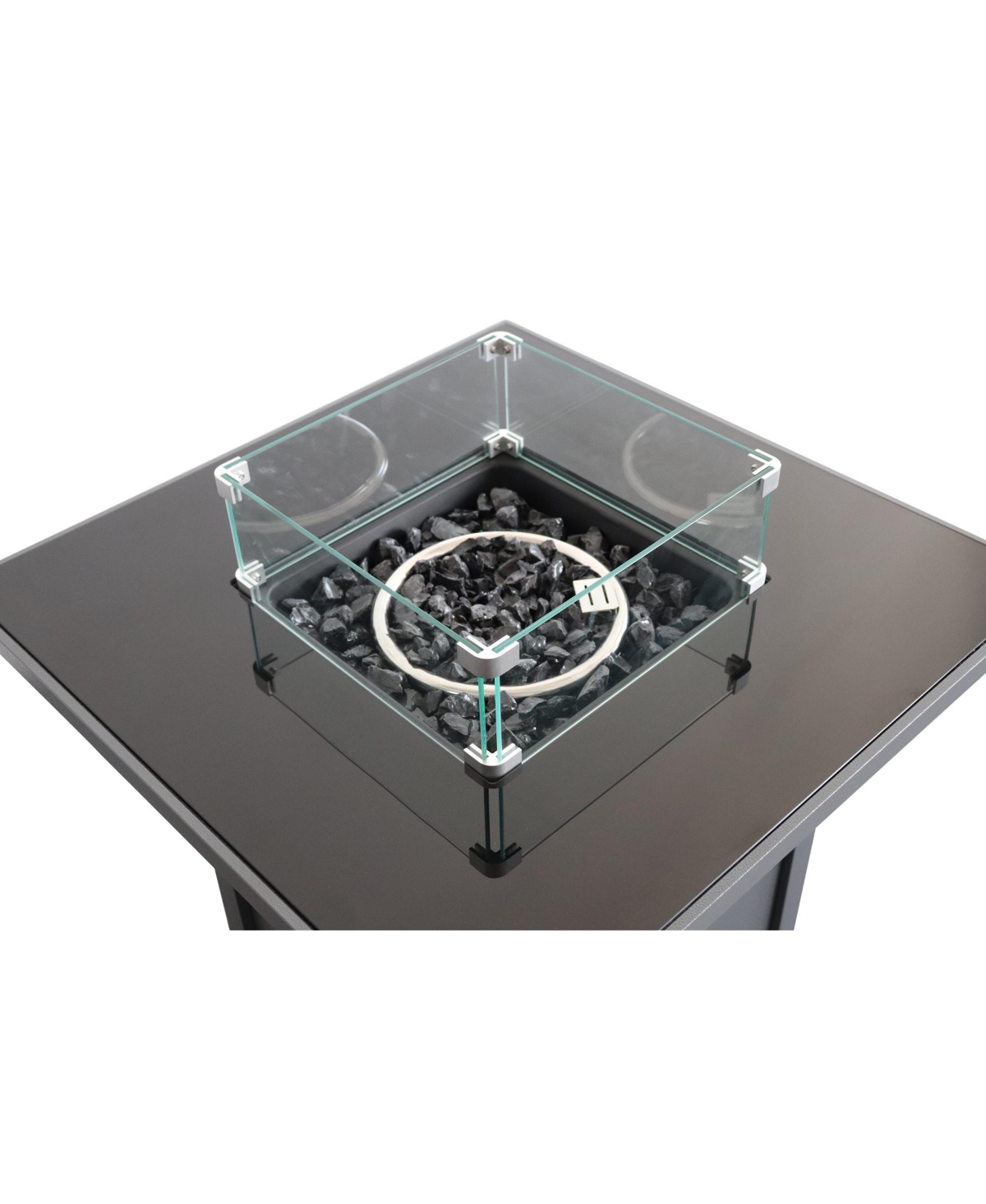 Flynama 30 Inch W 25 Inch H Steel Outdoor Fire Pit Table with Lid Smoked Glass Top Push Button Ignition Propane Natural Gas