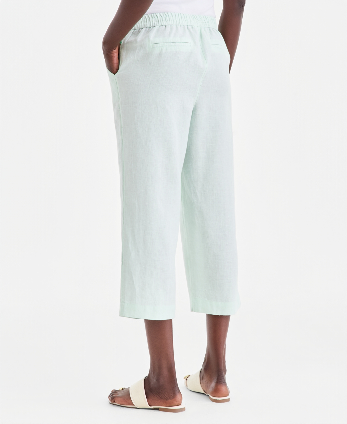 Charter Club Women's 100% Linen Solid Cropped Pull-On Pants, Created for Macy's
