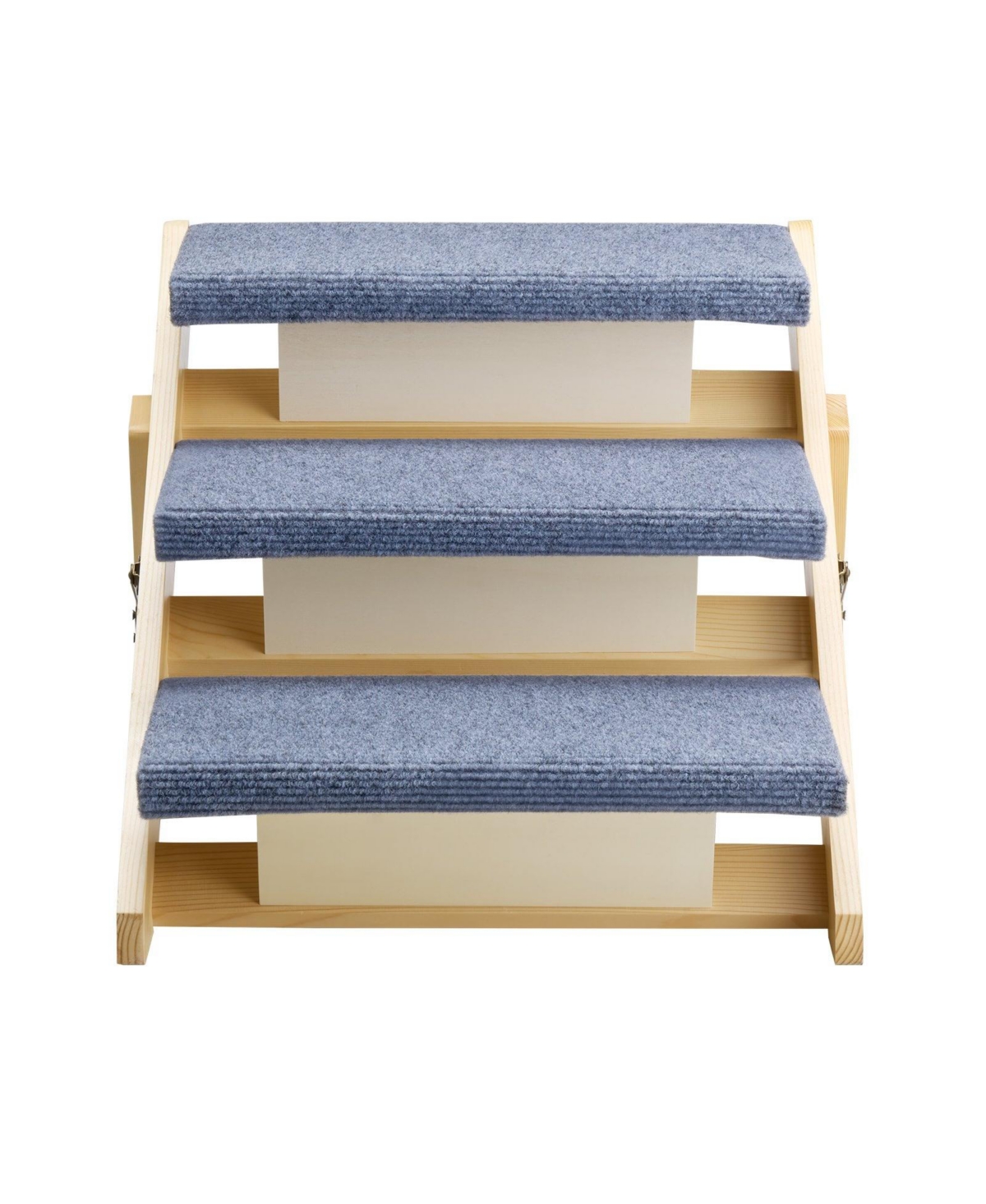 Cozito 3-Step Wooden Pet Stairs for Bed, Sofa, or Car, Foldable Flat Design, 150 lb Capacity