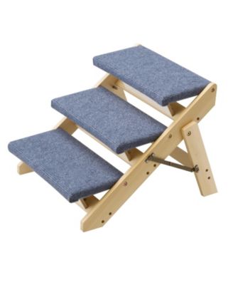 3-Step Wooden Pet Stairs for Bed, Sofa, or Car, Foldable Flat Design, 150 lb Capacity