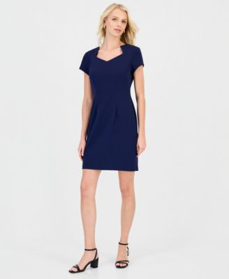 Petite Notched-Neck Cap-Sleeve Sheath Dress