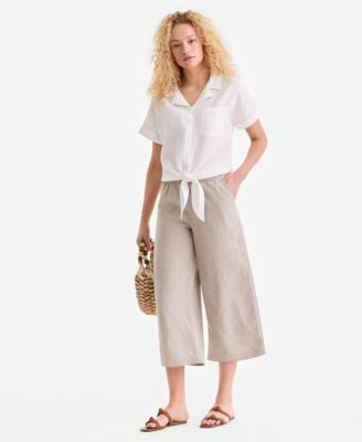 Women's 100% Linen Tie-Front Shirt
