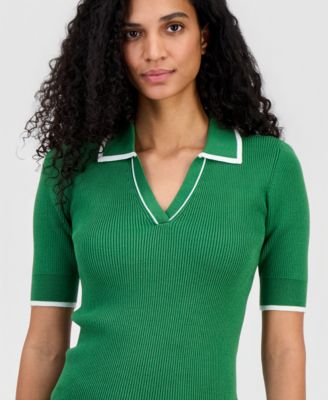 Women's Johnny-Collar Half-Sleeve Top