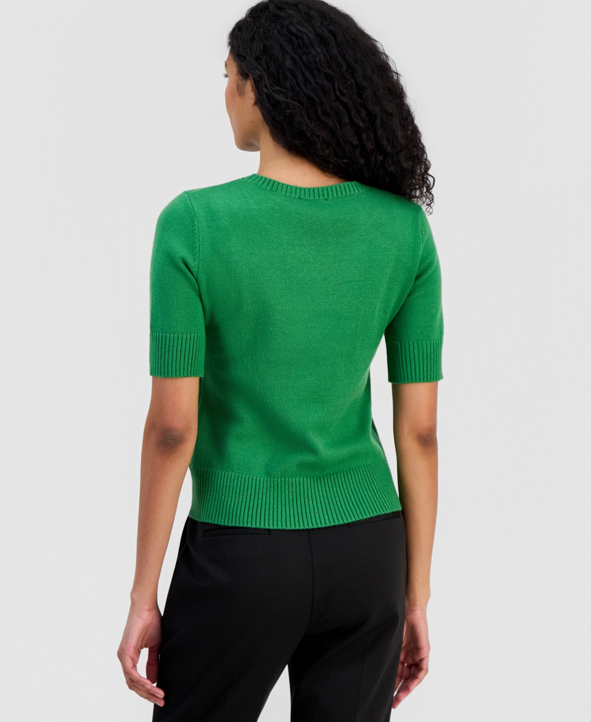 T Tahari Women's Floral-Applique Short-Sleeve Sweater