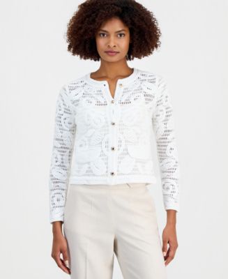 T Tahari Women's Embroidered Crochet Cardigan - Macy's