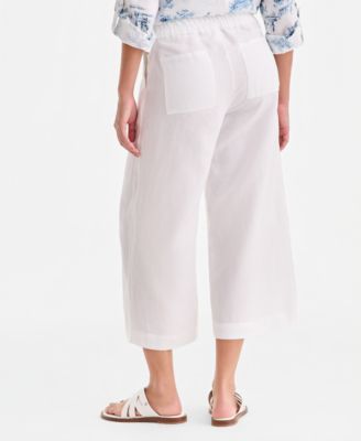 Women's Cropped Wide-Leg 100% Linen Pants