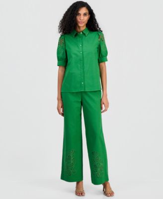 Women's Embroidered Puffed-Sleeve Blouse