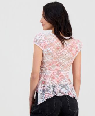 Juniors Lace Hanky-Hem Top