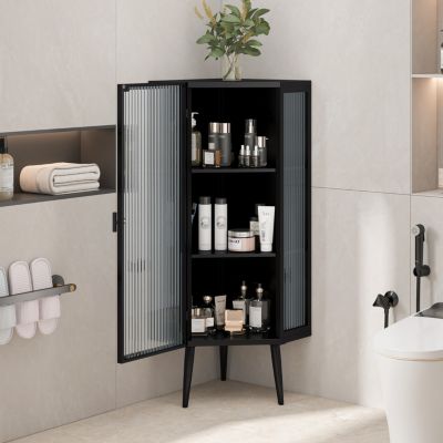 Streamdale Furniture Tempered Glass 3-Tier Floor Corner Cabinet