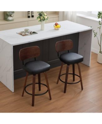 Swivel Bar Stools Set of 2 26" Black Faux Leather Counter Stools