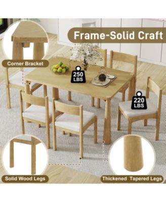 Retro 7-Piece Dining Set for 6 with Upholstered Chairs (Natural Wood