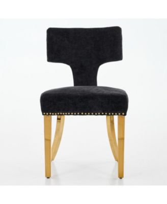 Mid Century Modern Chenille Dining Chairs, Set of 2, Black