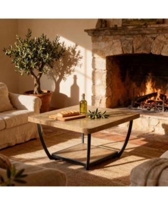 Coffee Table with Storage Shelves, with Arc Metal Frame