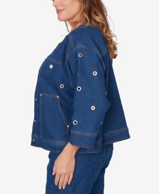 Plus Size Grommet Detail Stretch Denim Jacket