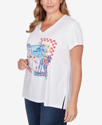 Plus Size Embellished Postcard Graphic T-Shirt