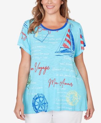 Plus Size Bon Voyage Trim Detail Graphic T-Shirt