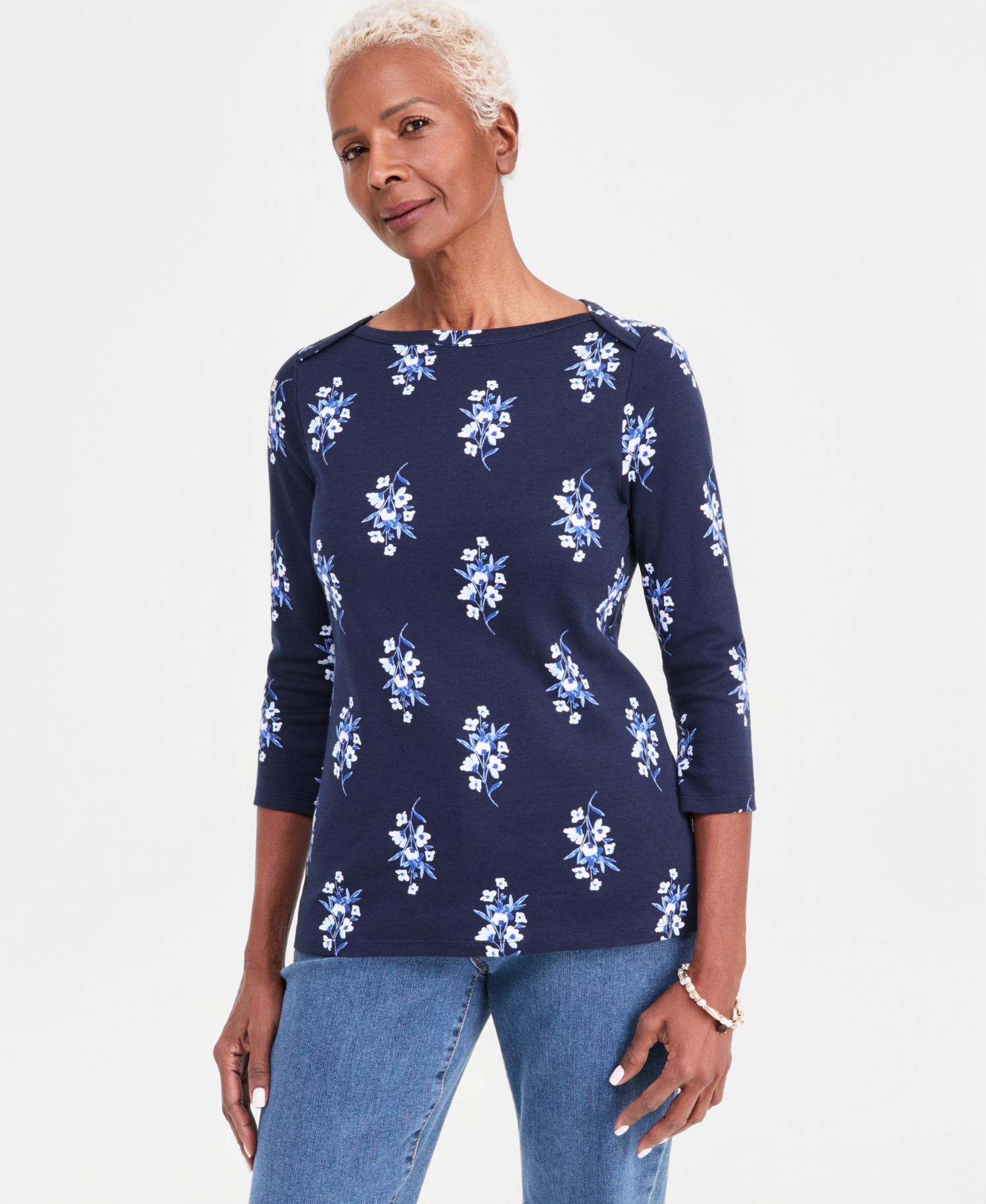 Petite Relaxed-Fit Long-Sleeve Boat Neck Knit Top