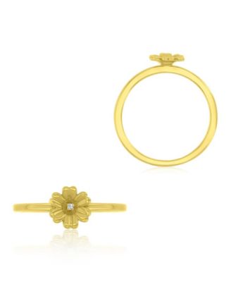 Diamond (0.01 ct. t.w.) & Imitation Pearl Stackable Ring in 14k Yellow Gold Over Sterling Silver