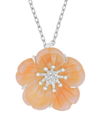 Imitation Pearl and Diamond (0.028 ct. t.w.) Flower Necklace