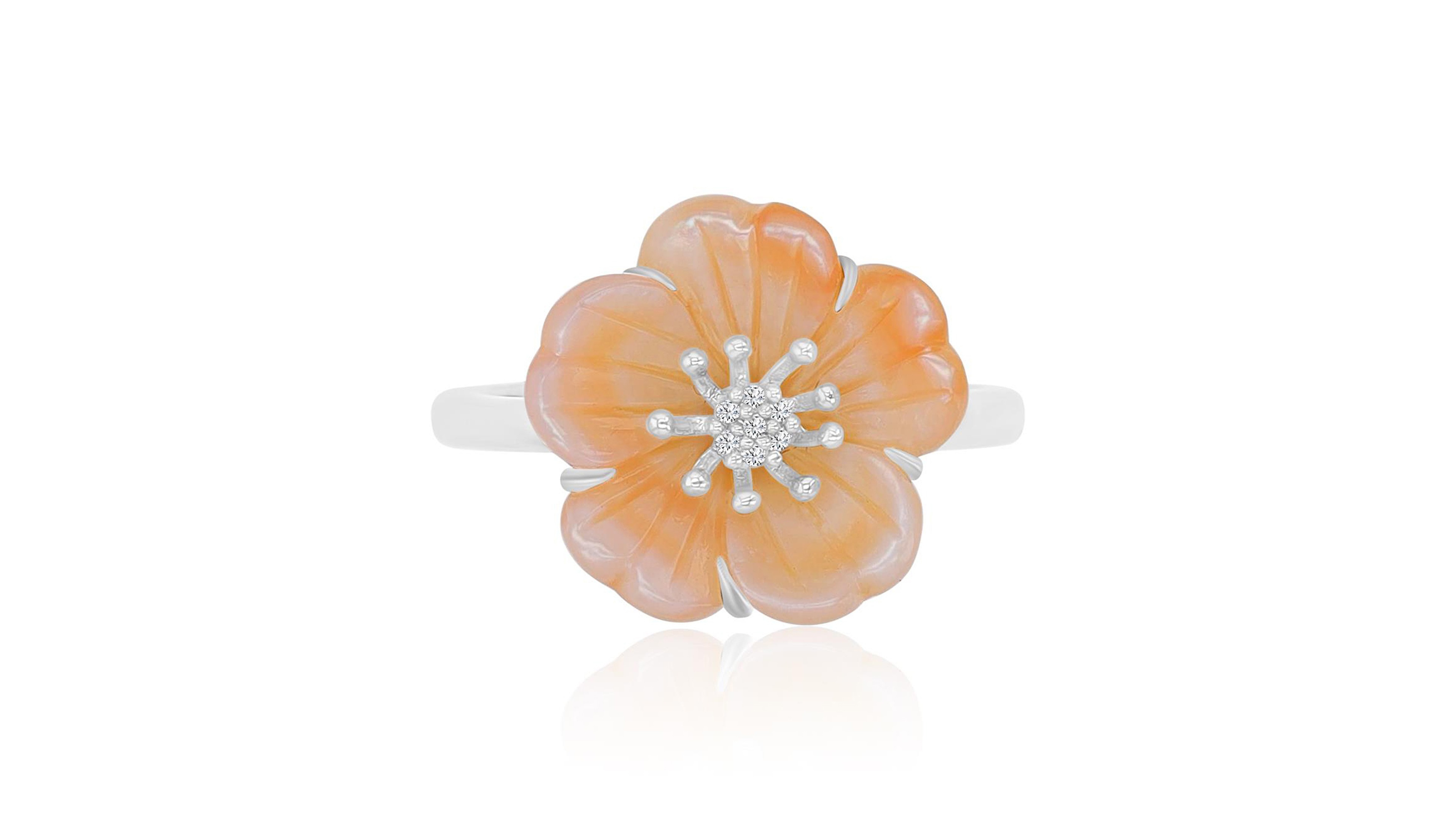 Macy's Imitation Pearl and Diamond (0.028 ct. t.w.) Flower Ring Rhodium Over Sterling Silver