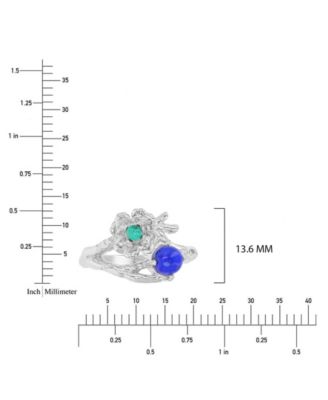 Malachite (0.14 ct. t.w.) and Lapis (5 mm) Flower Ring in Rhodium Over Sterling Silver