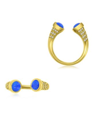 Lapis (1 ct. t.w.) and Cubic Zirconia Ring in 14K Yellow Gold Over Sterling Silver