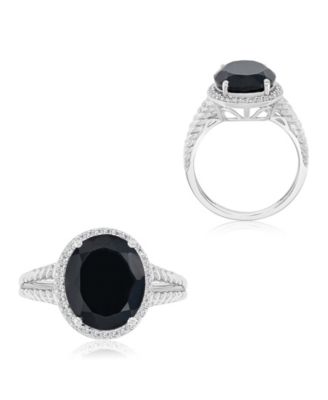 Onyx (4.4 ct. t.w.) and Sapphire Halo Ring in Rhodium Over Sterling Silver