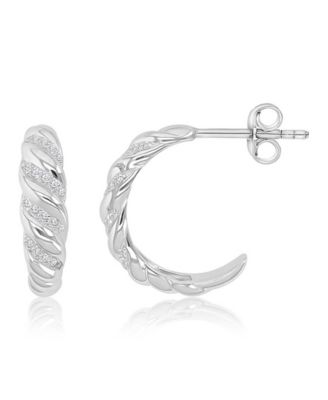 Cubic Zirconia (0.36 ct. t.w.) Rhodium Over Sterling Silver Twisted Hoop Earrings