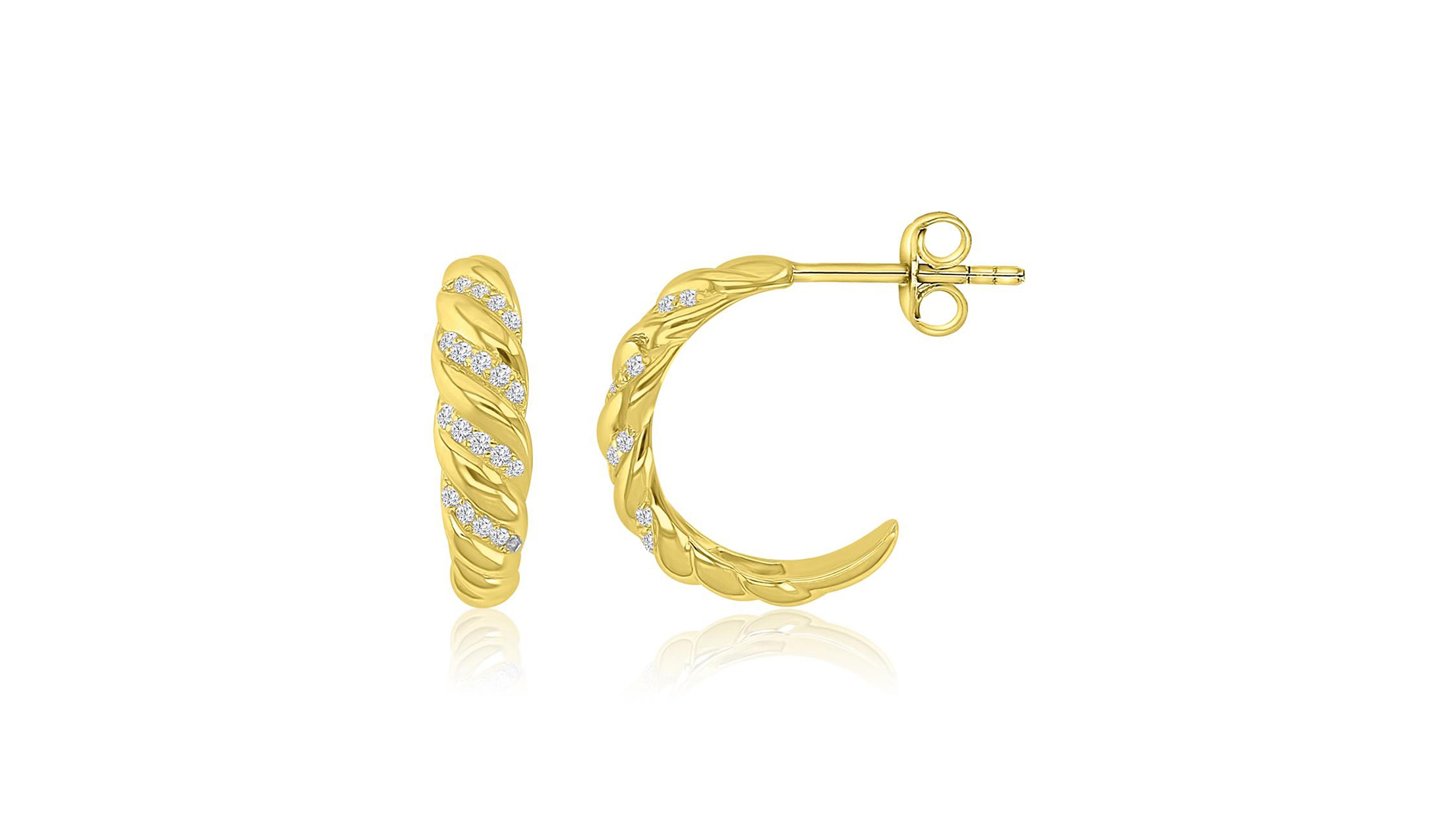 Macy's Cubic Zirconia (0.36 ct. t.w.) Rhodium Over Sterling Silver Twisted Hoop Earrings