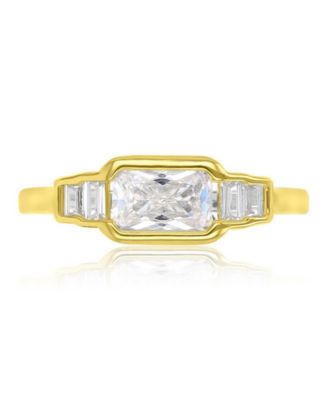 Emerald & Baguette-Cut Cubic Zirconia (2.126 ct. t.w.) Ring in 14k Yellow Gold Over Sterling Silver