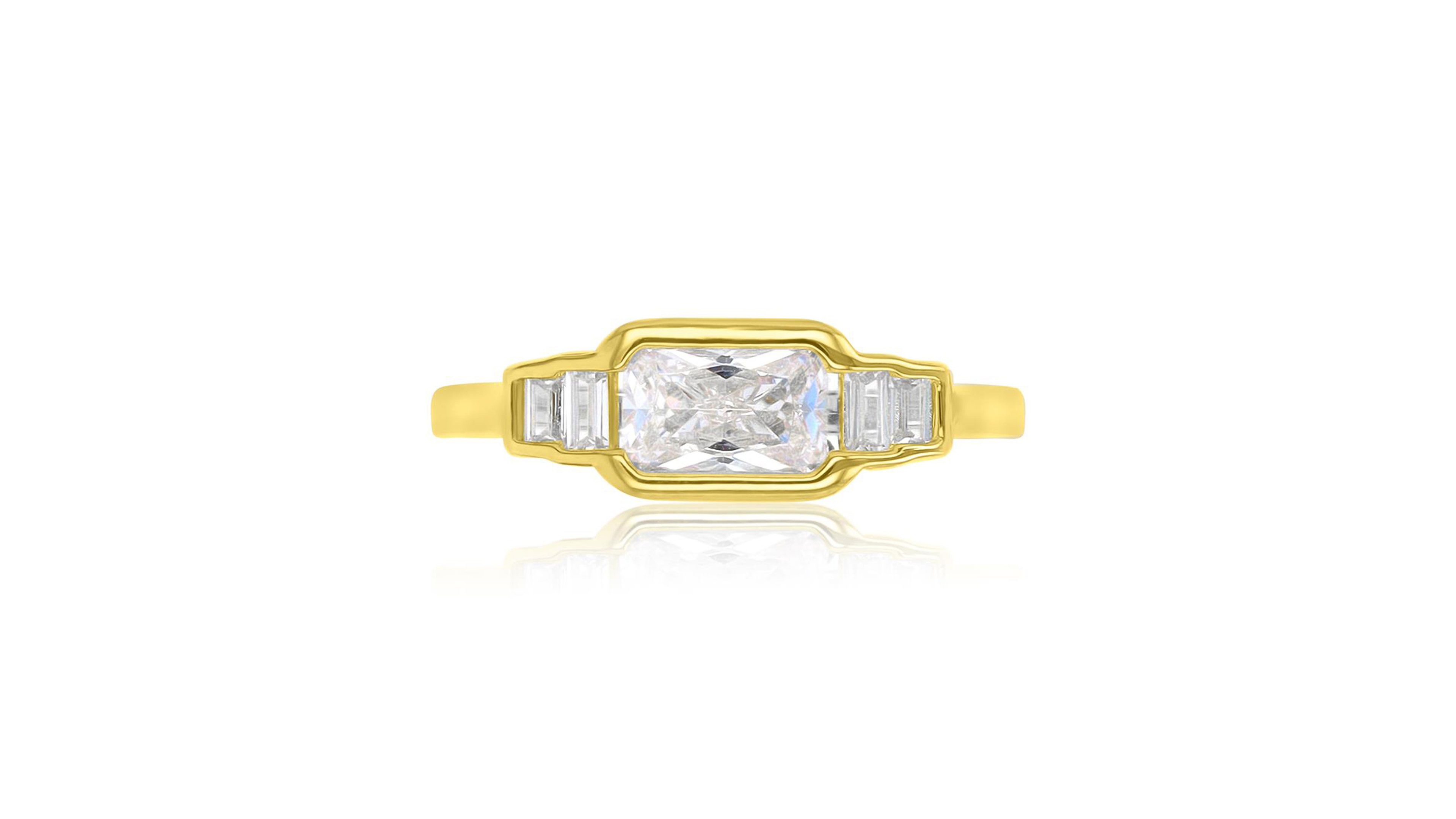 Macy's Emerald (2.12 ct. t.w.) & Baguette-Cut Cubic Zirconia (2.126 Ring 14k Yellow Gold Over Sterling Silver