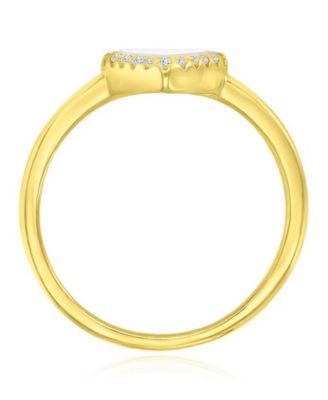 Cubic Zirconia (0.189 ct. t.w.) & Imitation Pearl Heart Ring in 14k Yellow Gold Over Sterling Silver