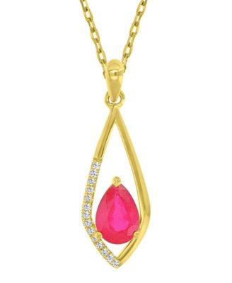 Diamond (0.042 ct. t.w.) & Ruby (0.75 ct. t.w.) Pendant Necklace in 10k Yellow Gold