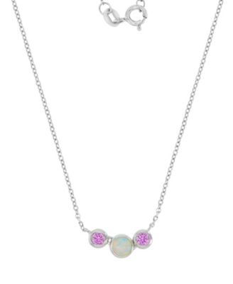 Opal (4mm) & Pink Sapphire (0.3 ct. t.w.) Necklace in Rhodium Over Sterling Silver