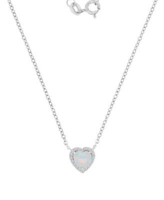 White Sapphire (0.12 ct. t.w.) & Opal (6mm) Necklace in Rhodium Over Sterling Silver