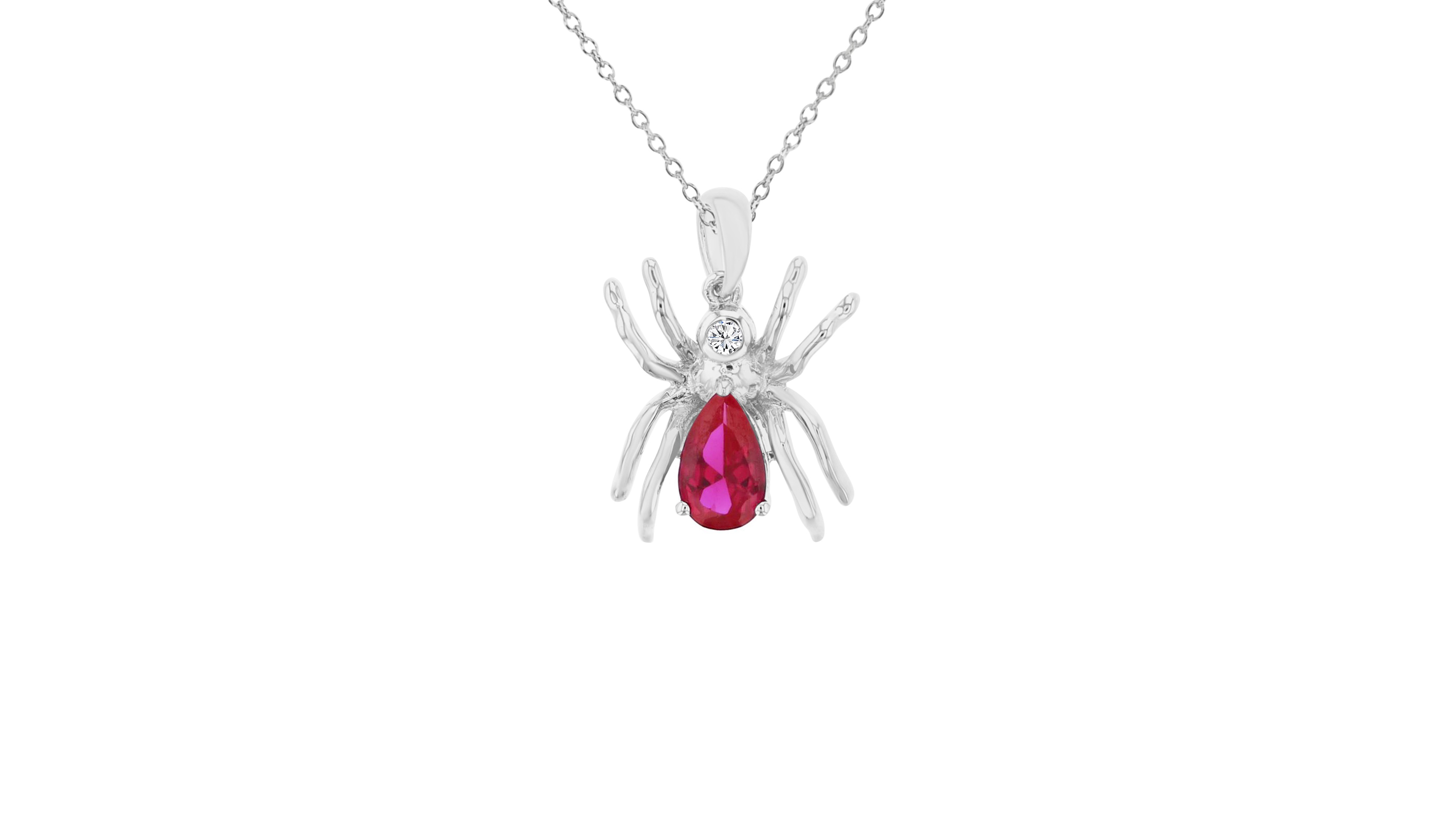 Macy's Ruby (1 ct. t.w.) & White Sapphire (0.05 ct. t.w.) Spider Necklace in Rhodium Over Sterling Silver